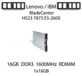 Pamięć RAM 16GB DDR3 dedykowana do serwera Lenovo / IBM BladeCenter HS23 7875 E5-2600, RDIMM, 1600MHz, 1.5V, 2Rx4 - 00D4967